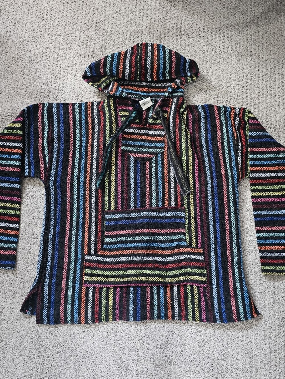 Oland Outdoors Size M Striped Multicolor Baja Hoodie - Hooded Pullover Poncho